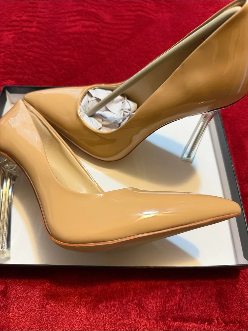 Anne Michelle Beige Patent Pointed-Toe Stiletto Pumps